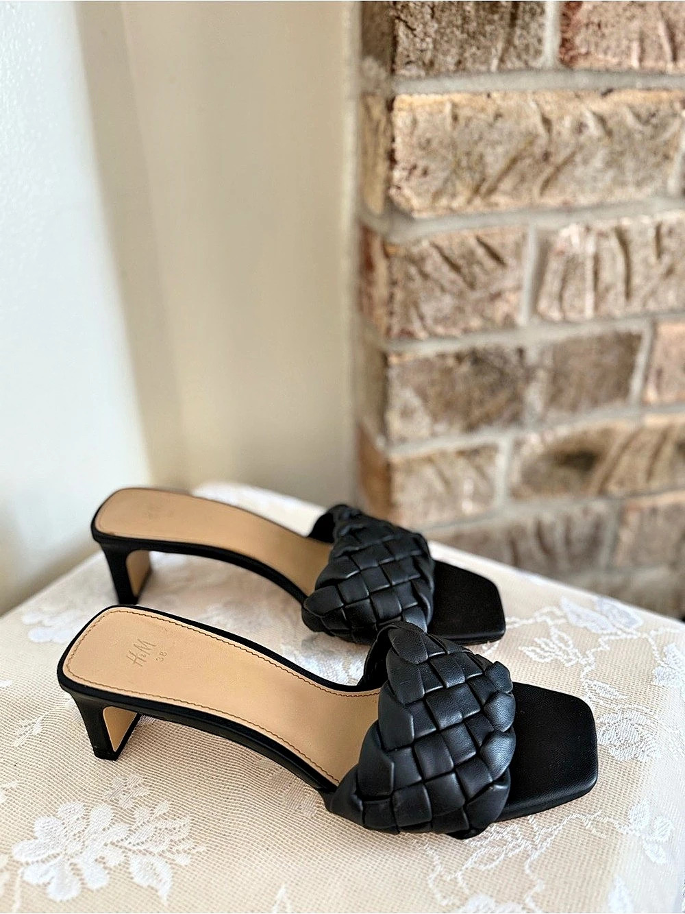 H&M Braided Block Heel Mules Black US 7